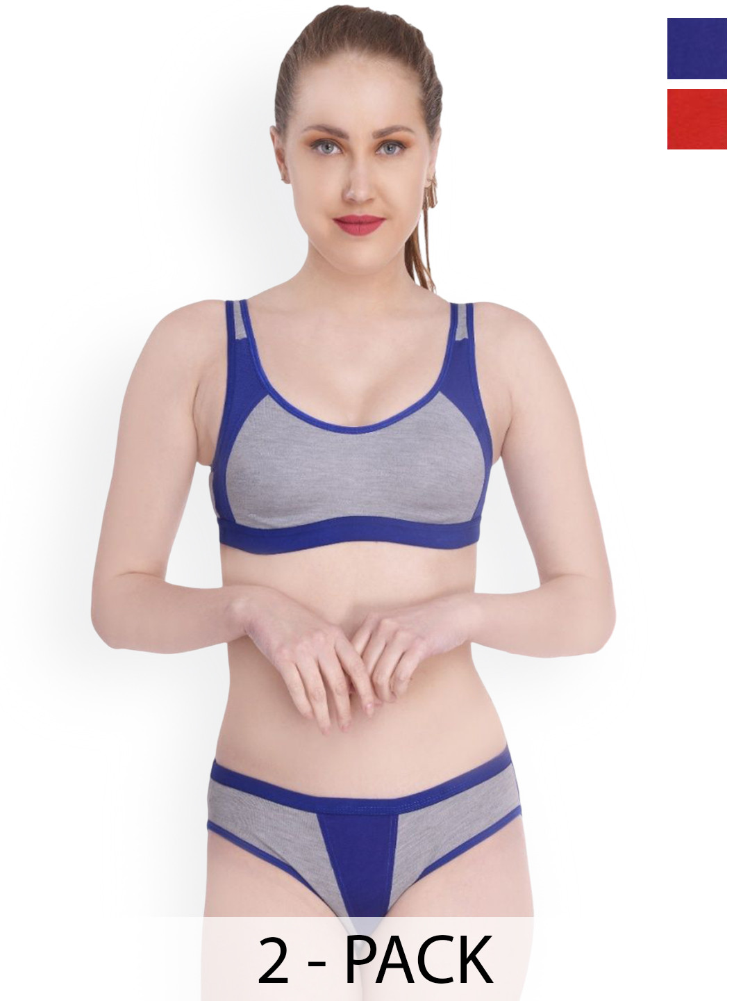 EMPISTO Pack Of 2 Cotton Non Padded Lingerie Set-SRE-SONI-BLUE-RED-28