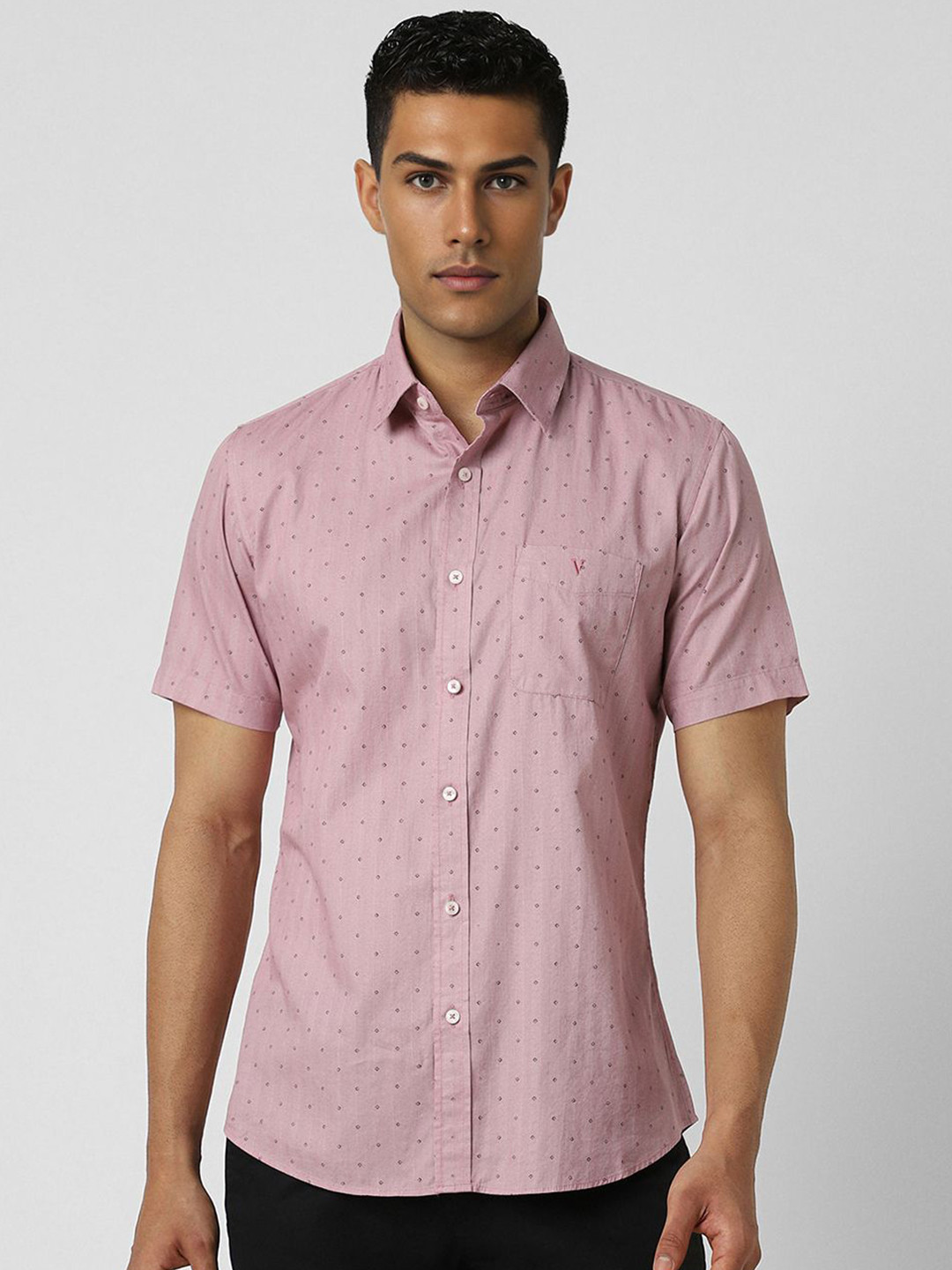 Van Heusen Sport Micro Ditsy Printed Spread Collar Pure Cotton Slim Fit Pocket Shirt