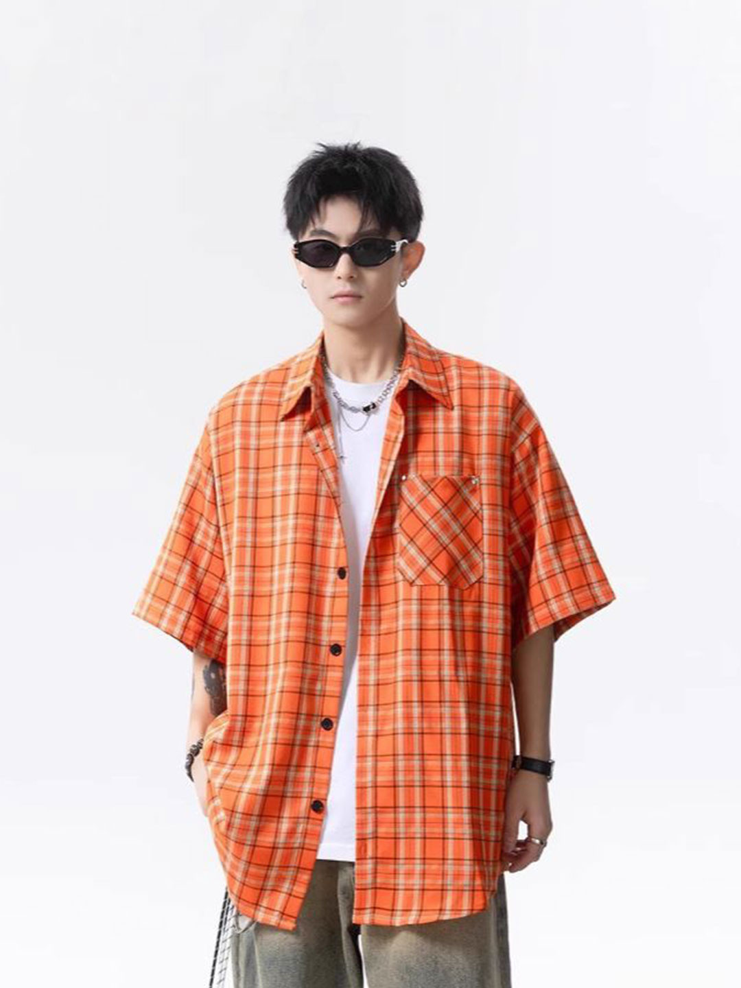 StyleCast x Revolte Gingham Checks Checked Cutaway Collar Shirt