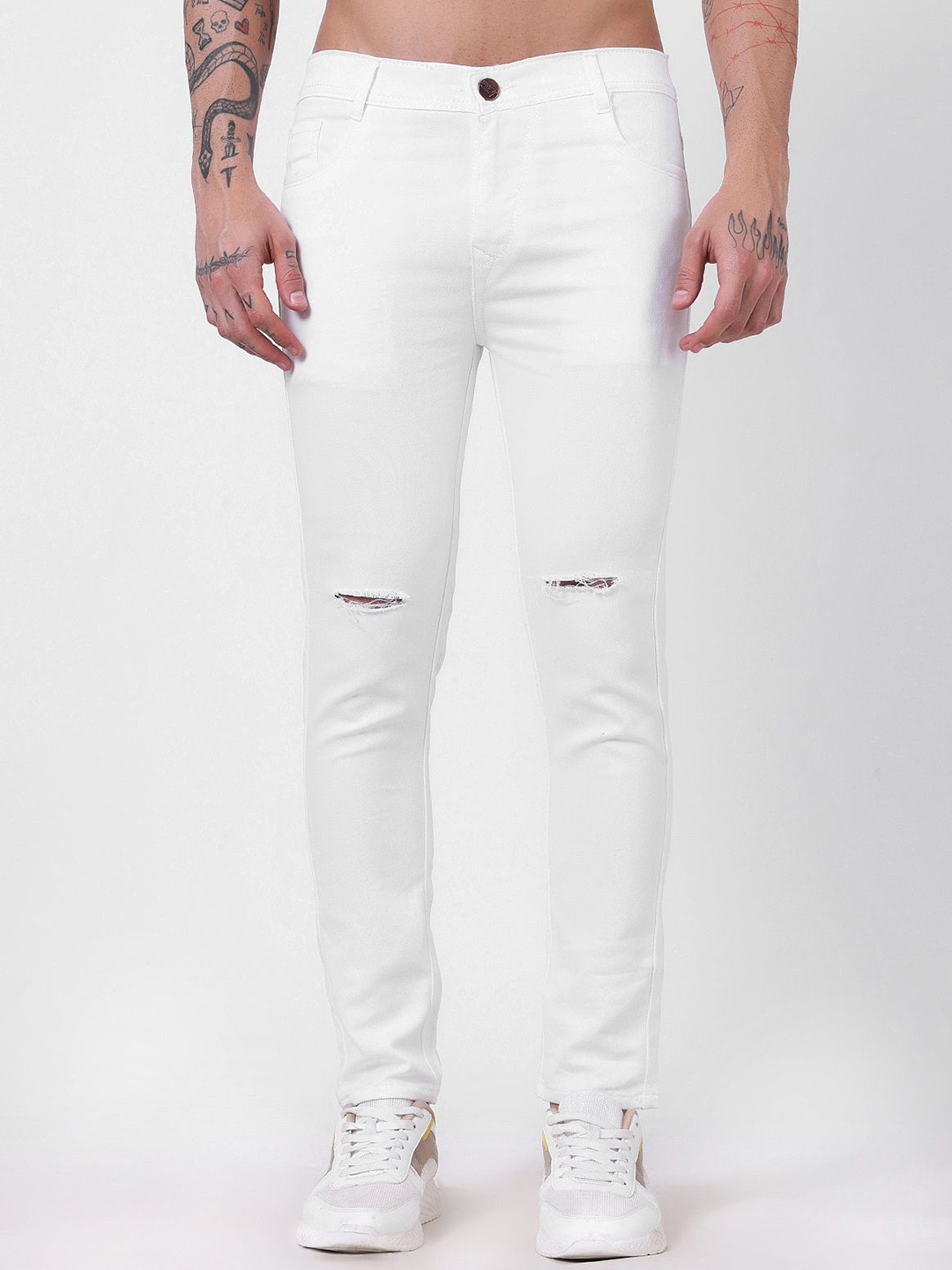 MAAHIT Men Slim Fit Mid-Rise Low Distress Stretchable Jeans