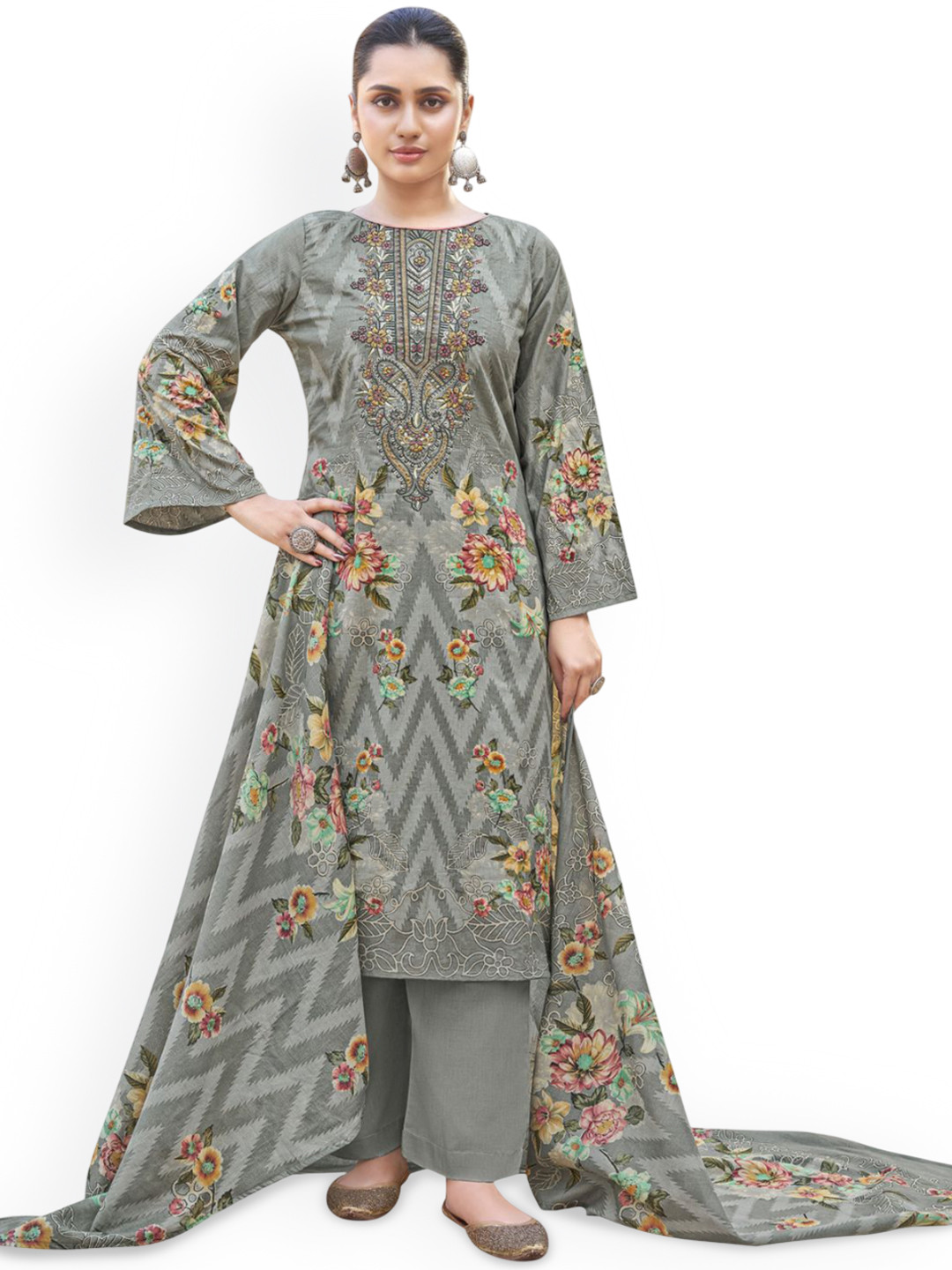 DRAVINAM Trends Women Embroidered Solid Pure Cotton Unstitched Dress Material