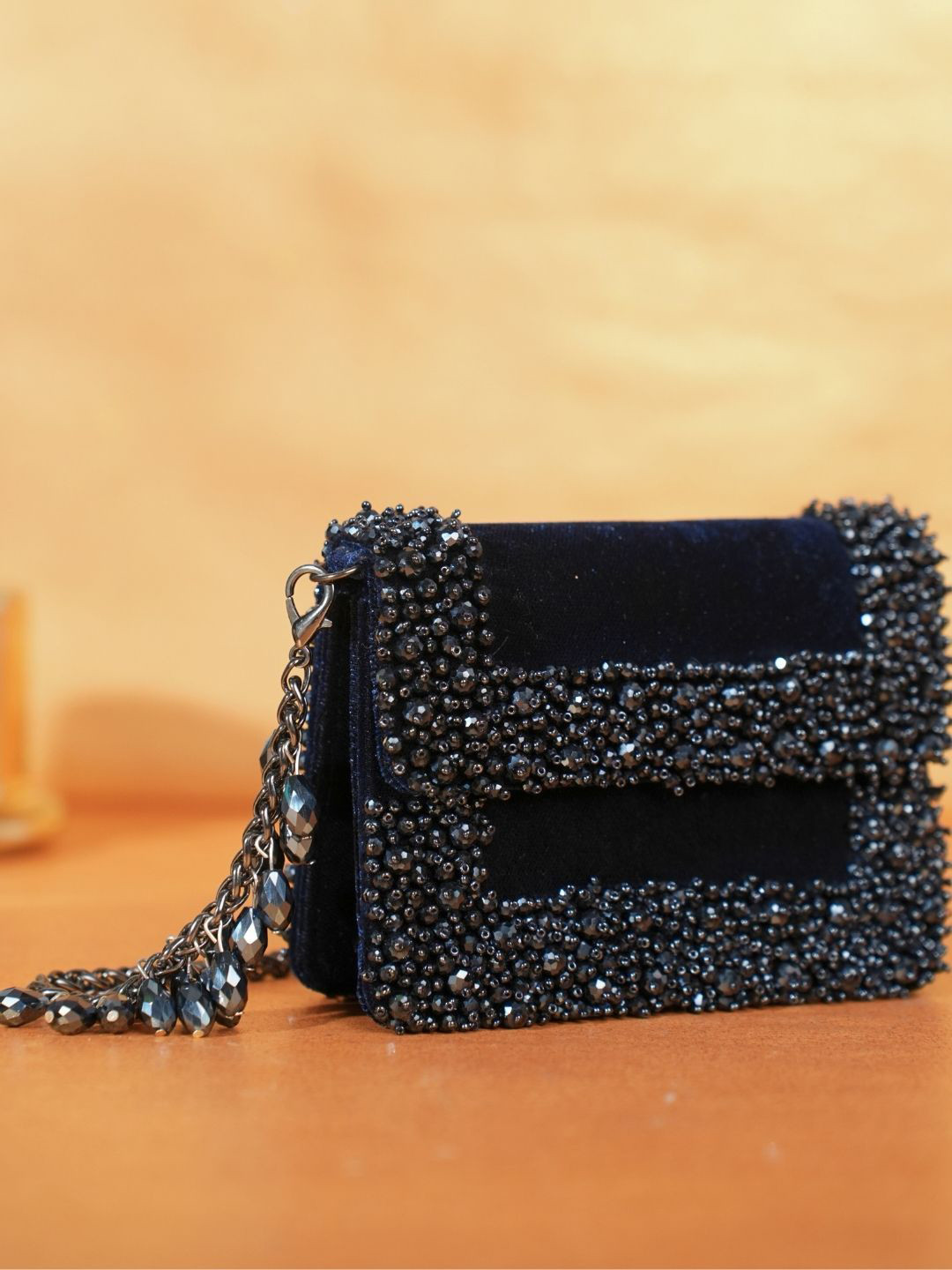 House of Kosha Elana Embellished Suede Structured Sling Bag