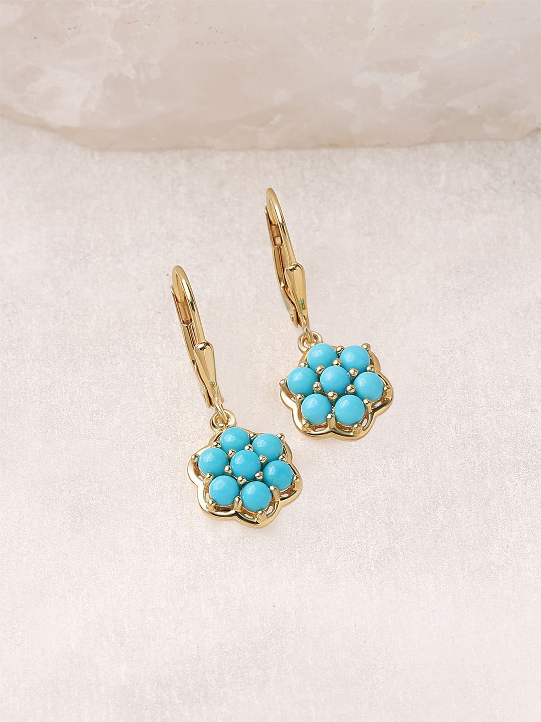 Ornate Jewels 925 Silver 18K Gold Plated Turquoise Flower Earring