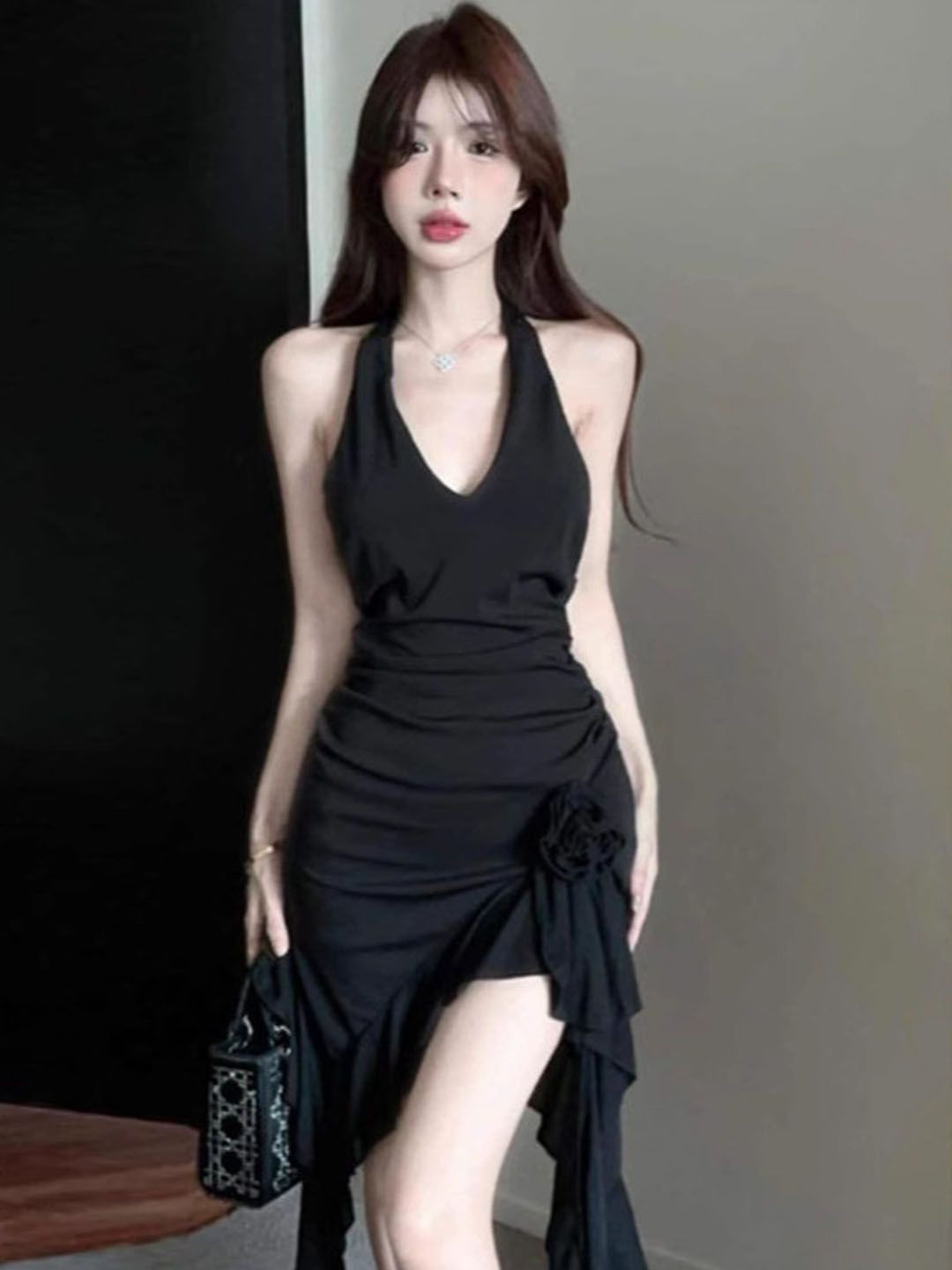 StyleCast Women Halter Neck Ruffled Bodycon Mini Dress