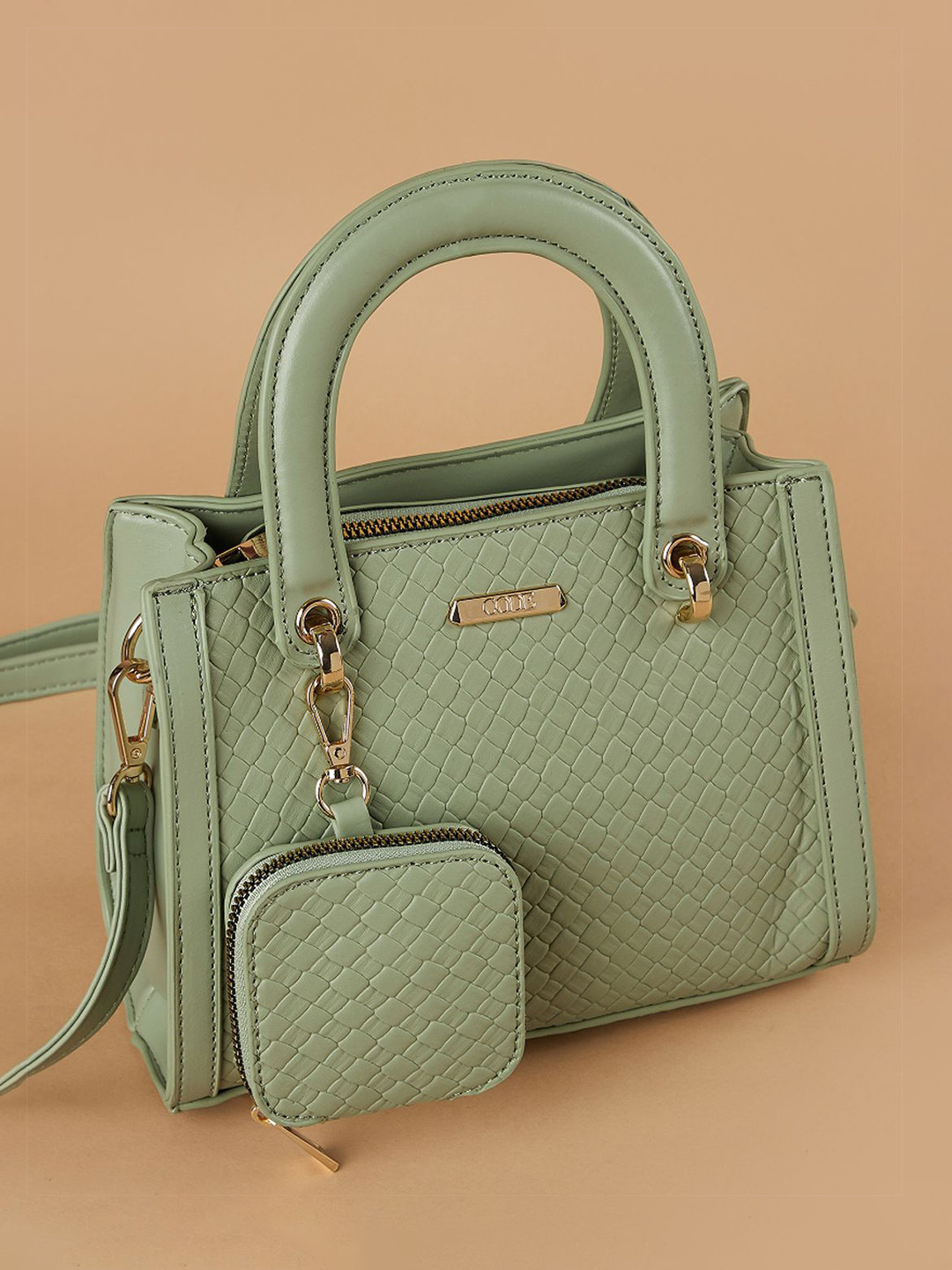 CODE by Lifestyle Women Textured Baguette Zip Detail Satchel Bag with Pouch