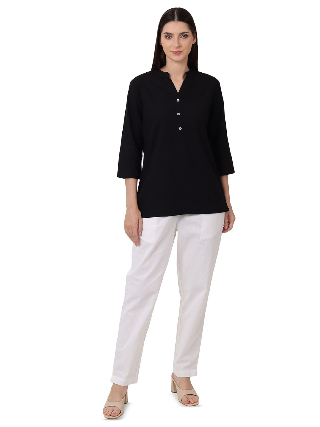 SAADHO Women Mandarin Collar Pure Cotton Kurti