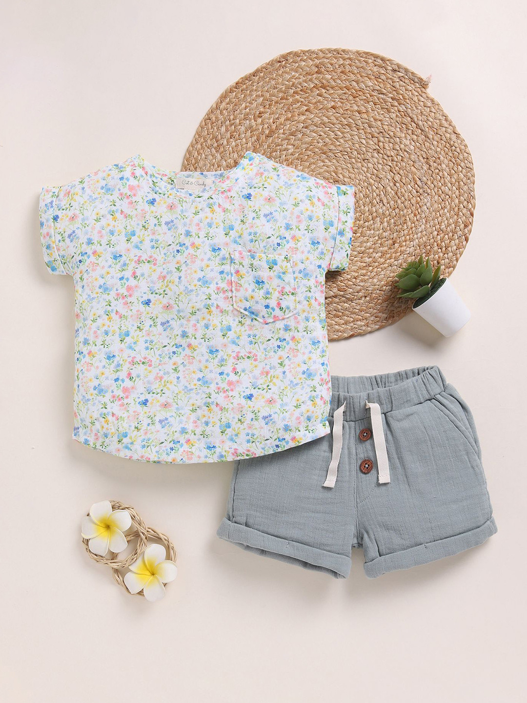 COT & CANDY Kids Printed Top with Shorts Clothing Set