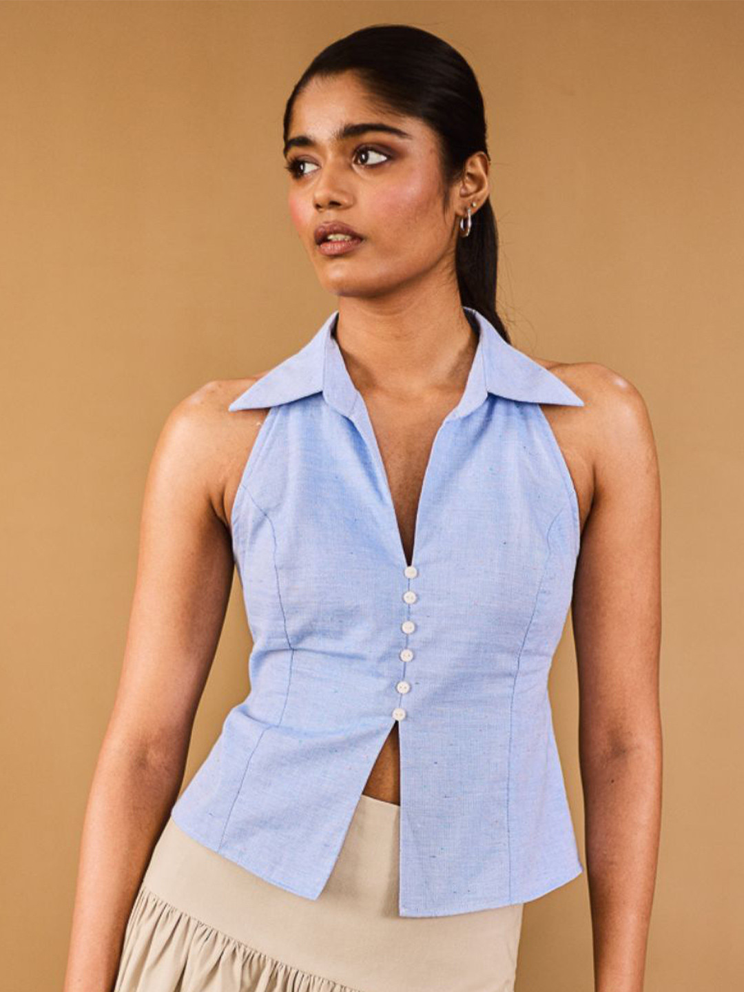 Urban Suburban Women Shirt Collar Cotton Styled Back Top