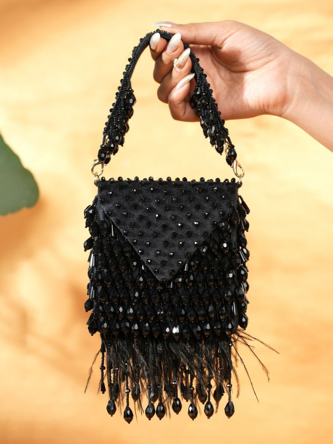 House of Kosha Luna Embellished Suede Half Moon Shoulder Bag