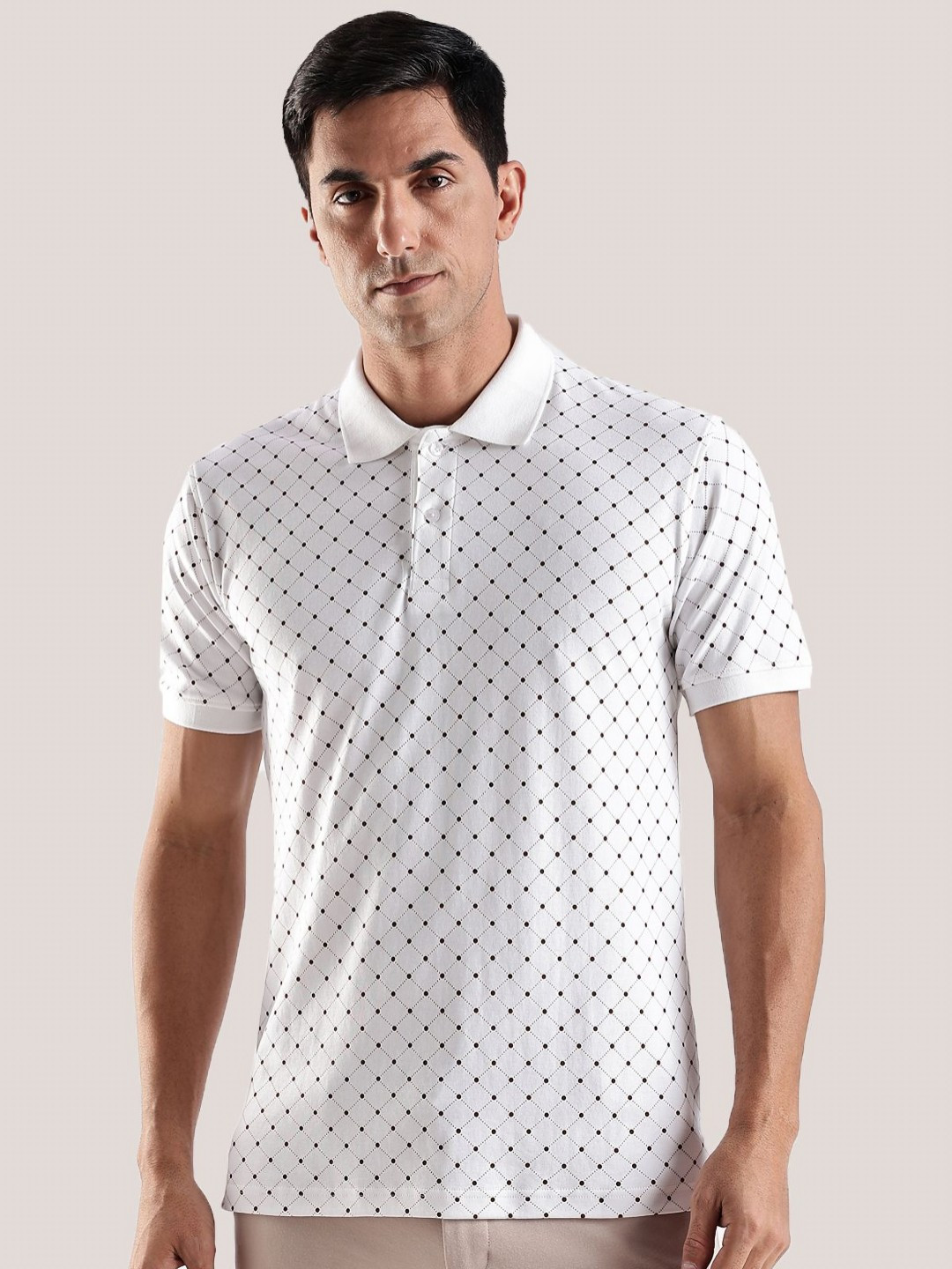 ADRO Geometric Printed Polo Collar Regular Fit Cotton T-shirt