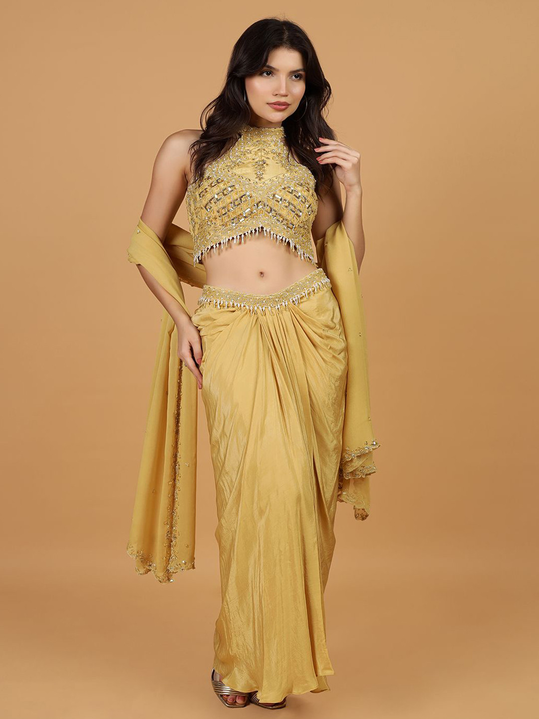 MILU MADAN Embroidered Sequnnied Skirt With Bulouse & Dupatta