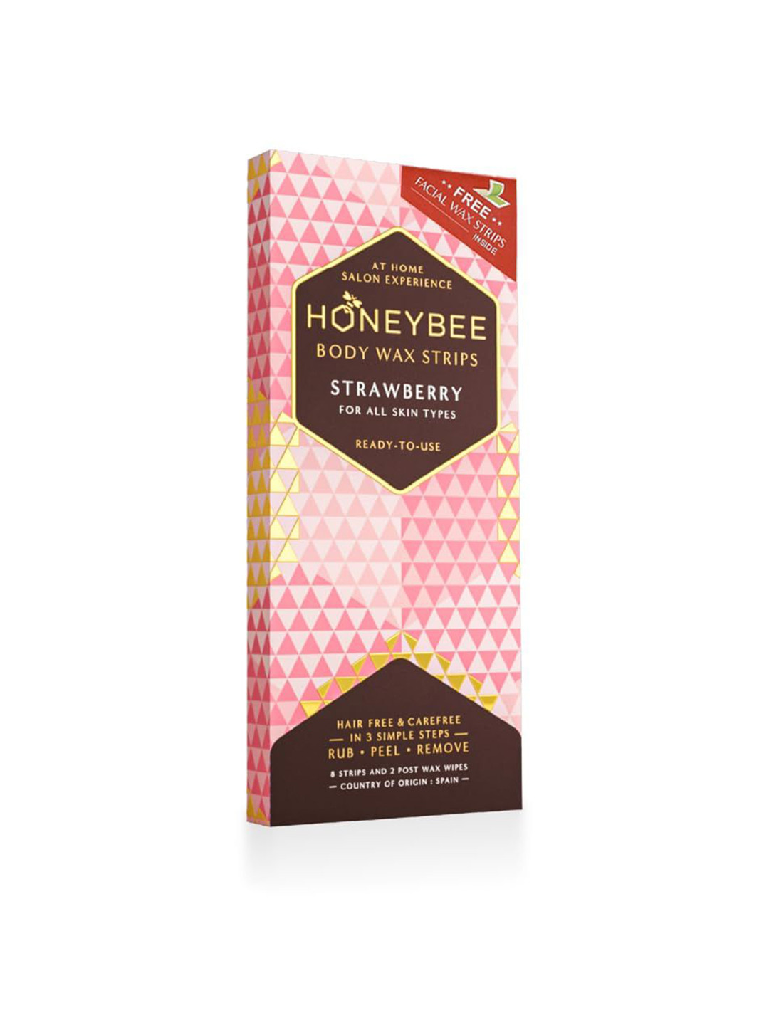 Honeybee Strawberry Body Hair Removal Wax Strips - 8 Strips & 2 Post Wax Wipes