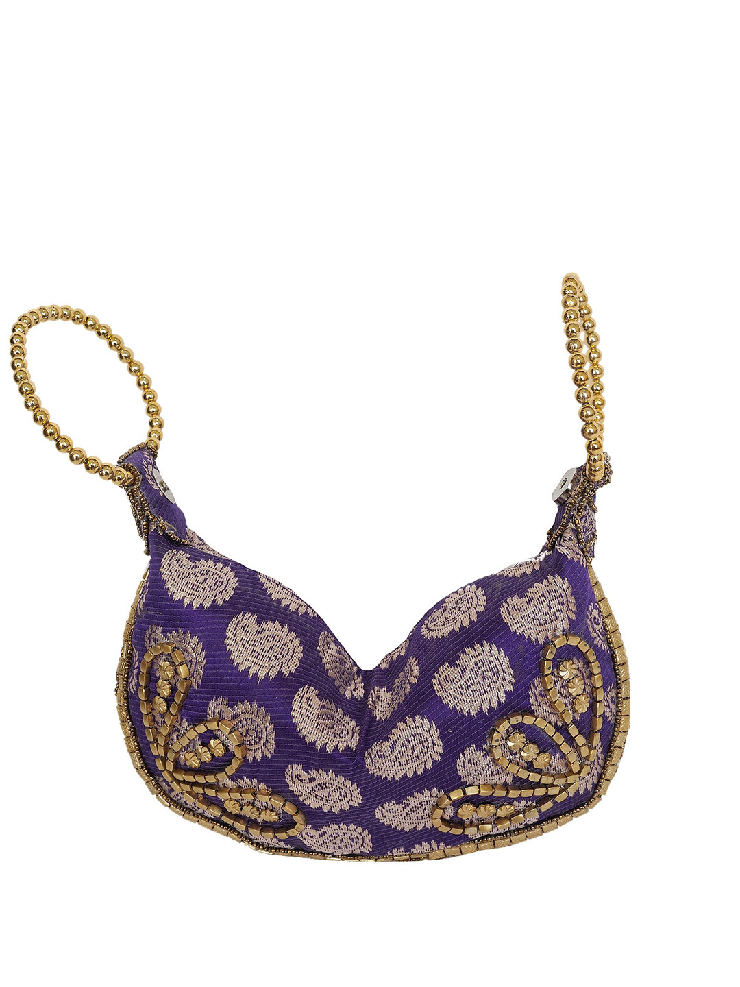 Exotic India Bracelet Bag with Brocade Weave and Beadwork Swagger Handheld Bag