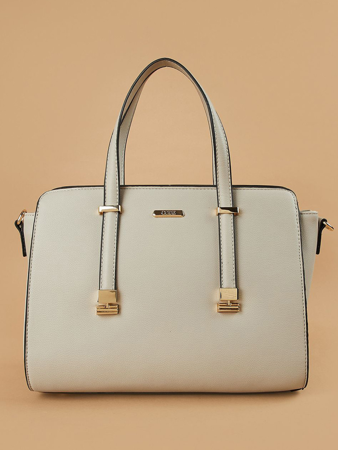 CODE by Lifestyle Women Textured Structured Buckle Detail Handheld Bag