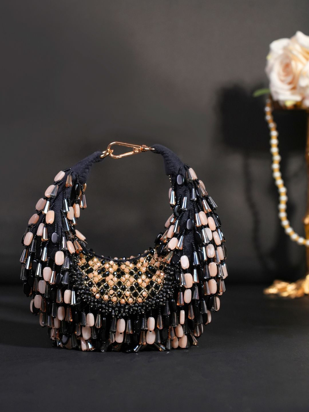 House of Kosha Alara Embellished Suede Structured Hobo Bag