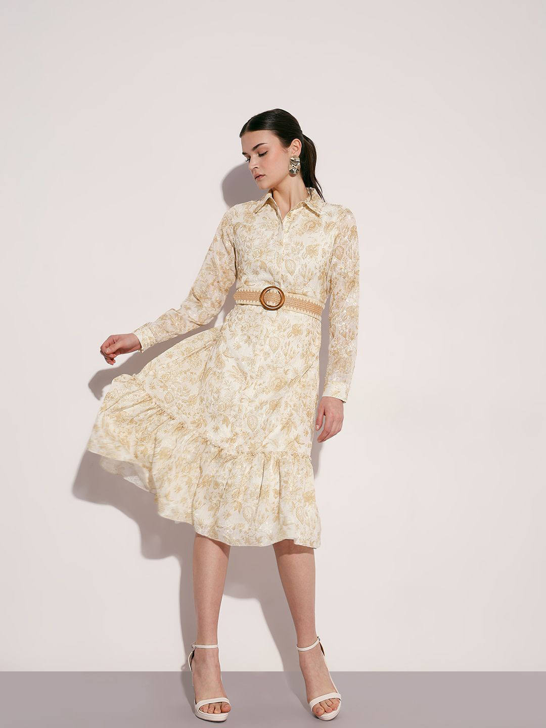 Vero Moda Women Floral Printed Belted Fit & Flare Dress