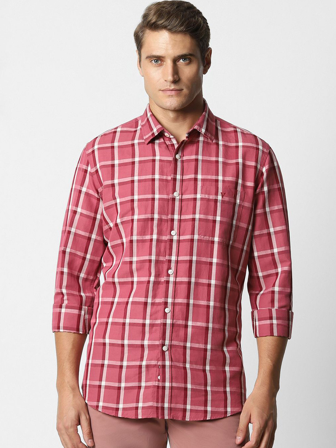 Van Heusen Sport Slim Fit Checked Spread Collar Casual Shirt