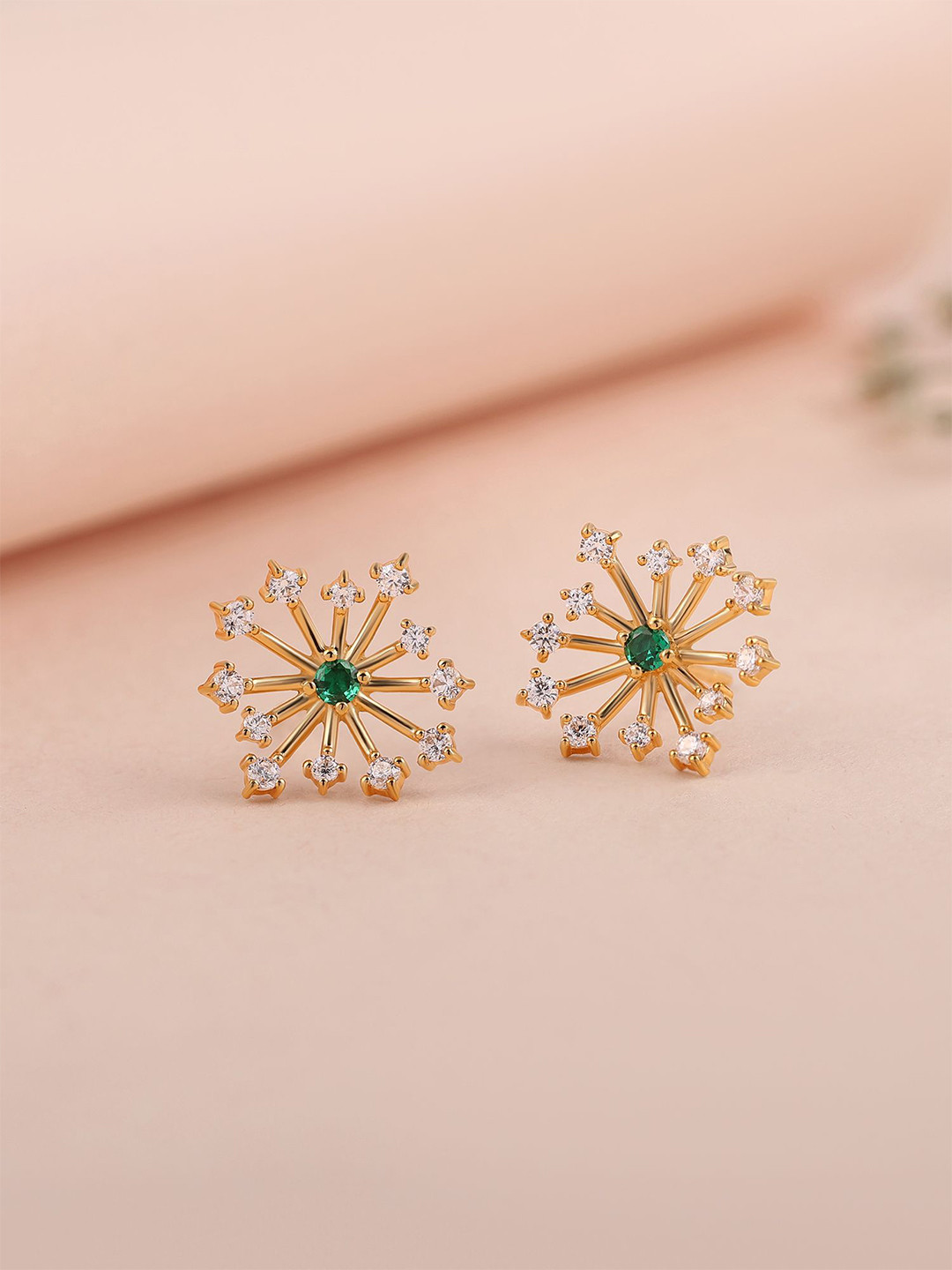 Ornate Jewels 18K Gold Plated Green Cubic Zirconia Sparkle Studs Earring