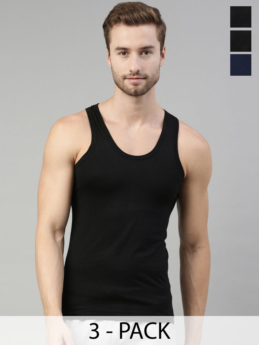 Dixcy Scott Originals Pack Of 3 Combed Cotton Gym Vests CLASZ VEST-RN-P3, BLDBNV