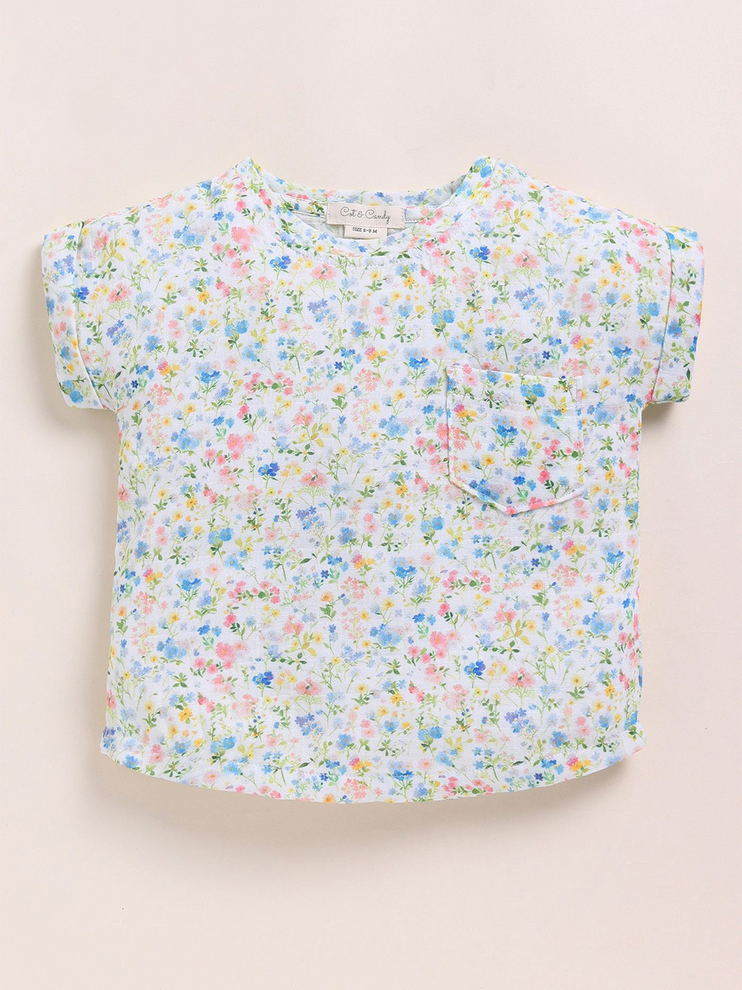 COT & CANDY Girls Floral Print R0und Neck Organic Cotton Top