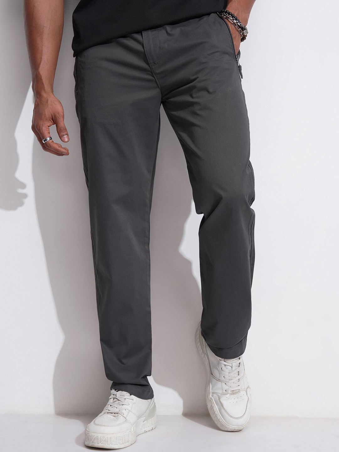 Highlander Men Solid Relaxed Fit Elasticated Easy Trousers