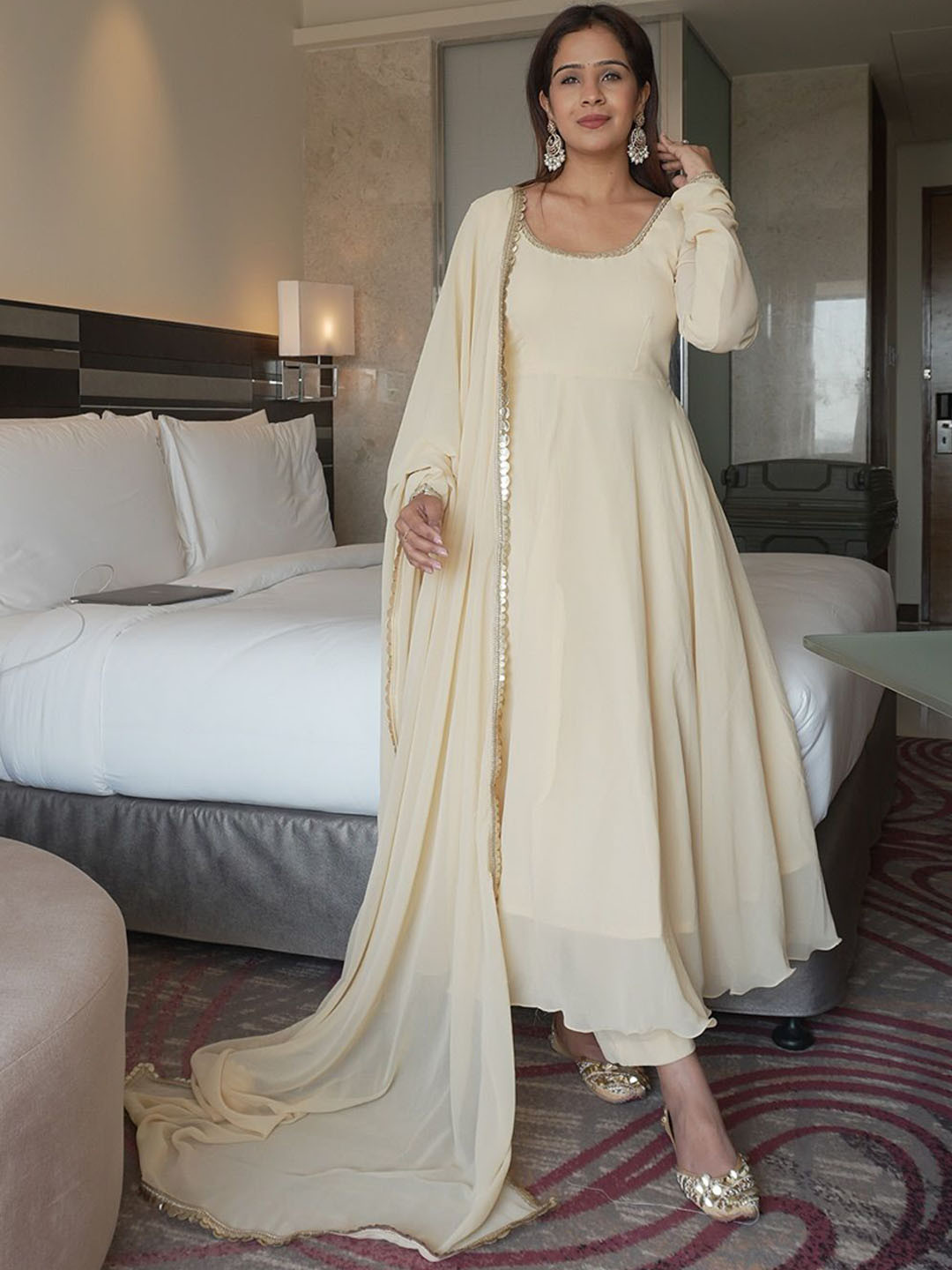 TWINS LADY Round Neck Angrakha Kurta With Trousers & Dupatta