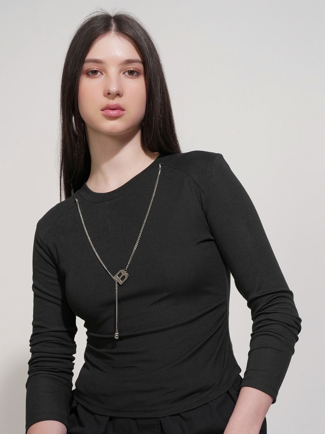 Tokyo Talkies Ribbed Round Neck Slim Fit T-shirt