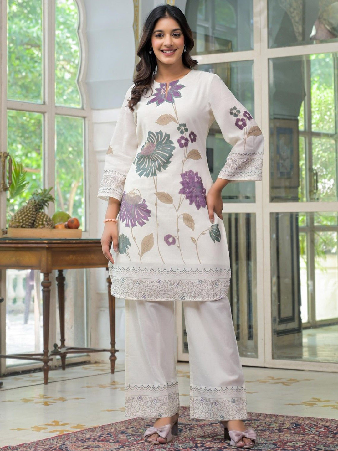 AUTUMN LANE Cosmos Printed Cotton Top With Trousers Co-Ords