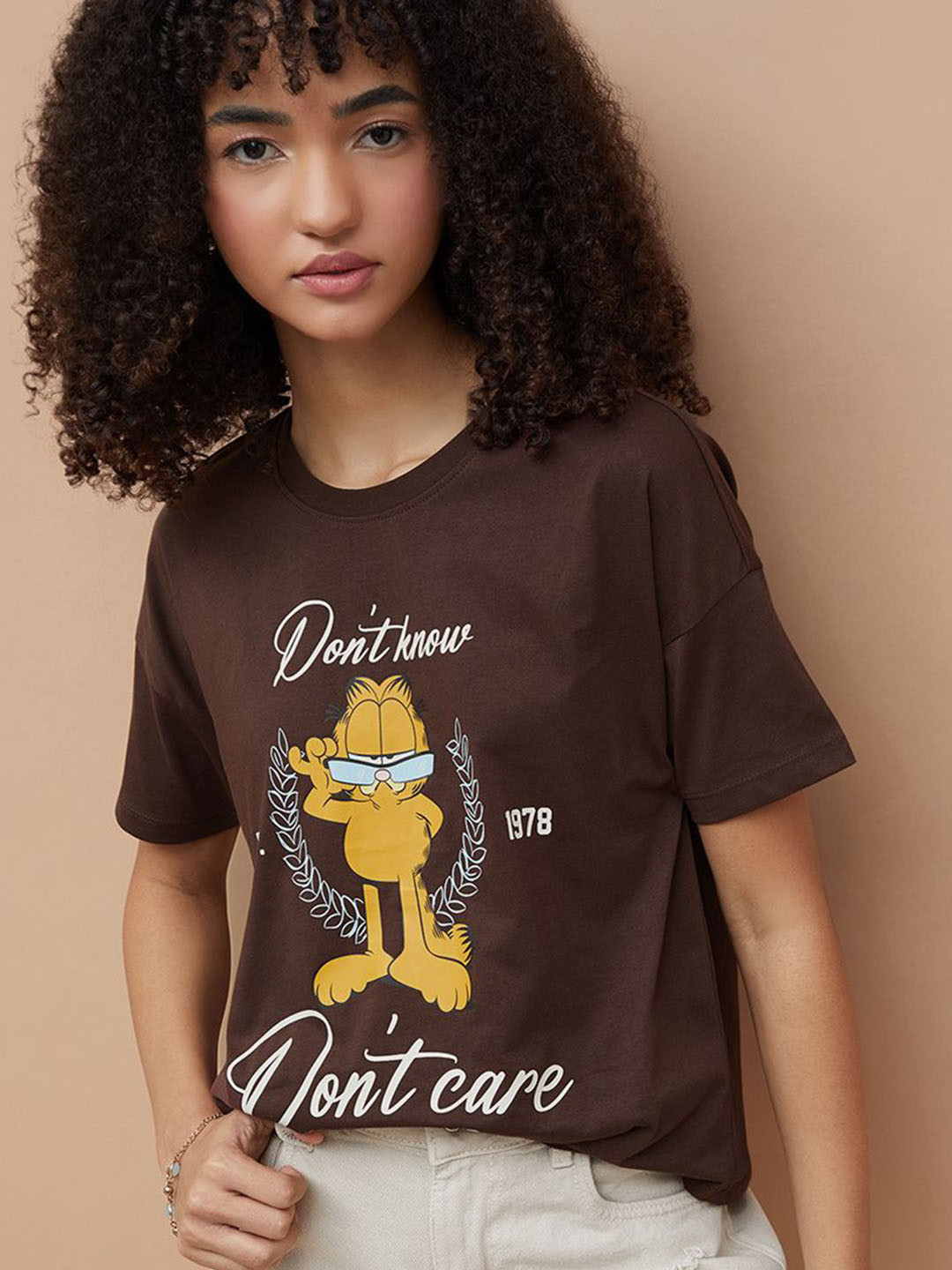 Ginger by Lifestyle Typography Printed Drop-Shoulder Sleeves Cotton T-shirt