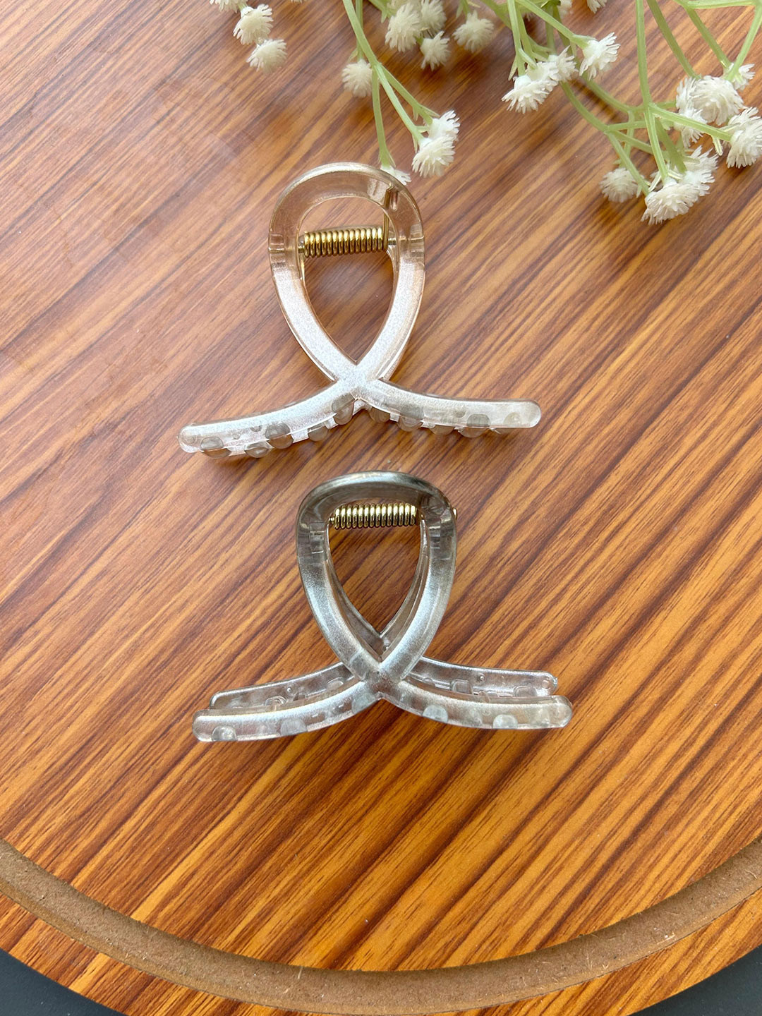 Radhya Accessories Set Of 2 Modern Transparent Loop Hair Claw Clips