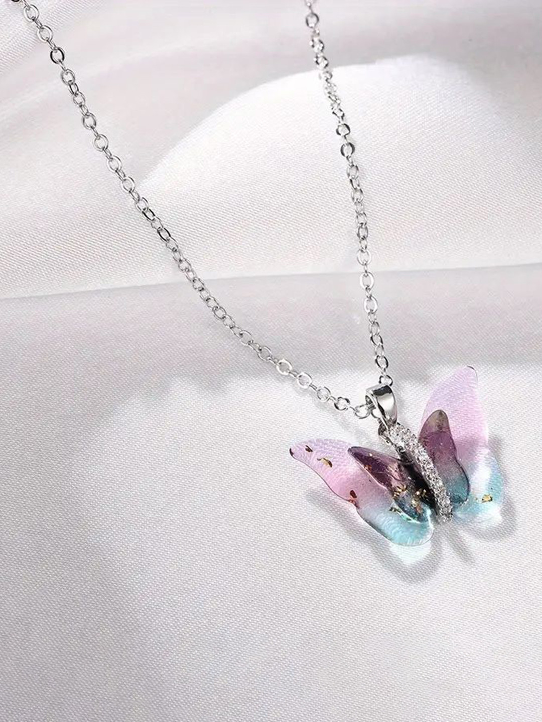 Utkarsh Butterfly Stainless Steel Artificial Stones Studded Butterfly Pendants with Chains