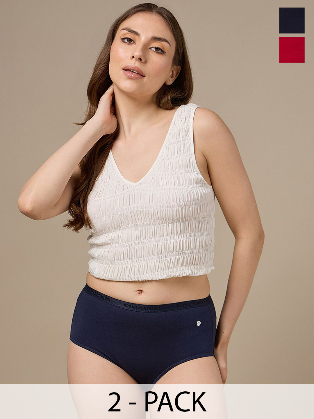 URBAN ADVENTURE Pack Of 2 4-Way Stretch Hipster Briefs 2UAW-006(NAVY-RED)