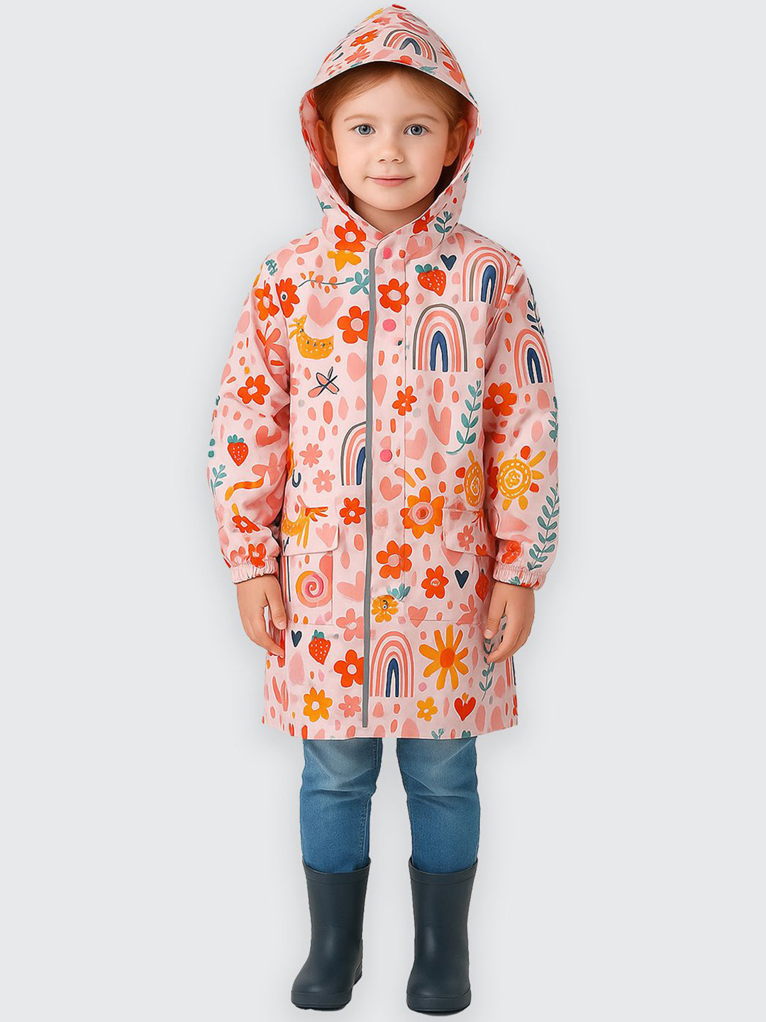 Little Surprise Box LLP Kids Rainy Garden Theme Knee Length Raincoat