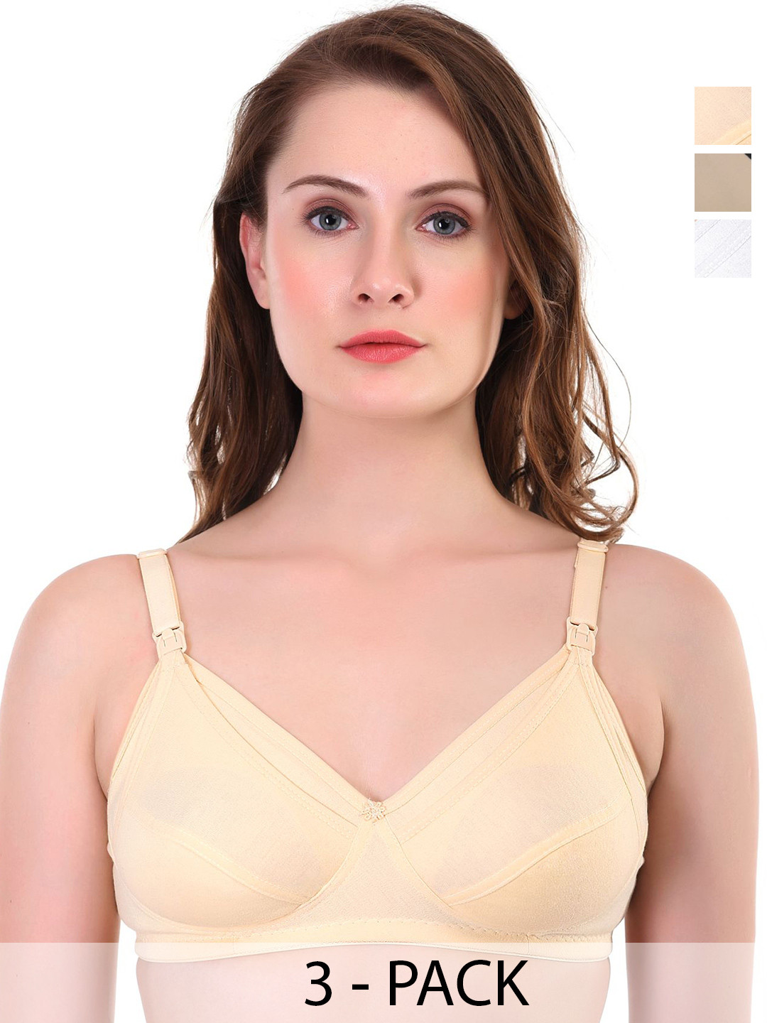 Liigne Pack Of 3 Non Padded All Day Comfort Cotton Maternity Bra