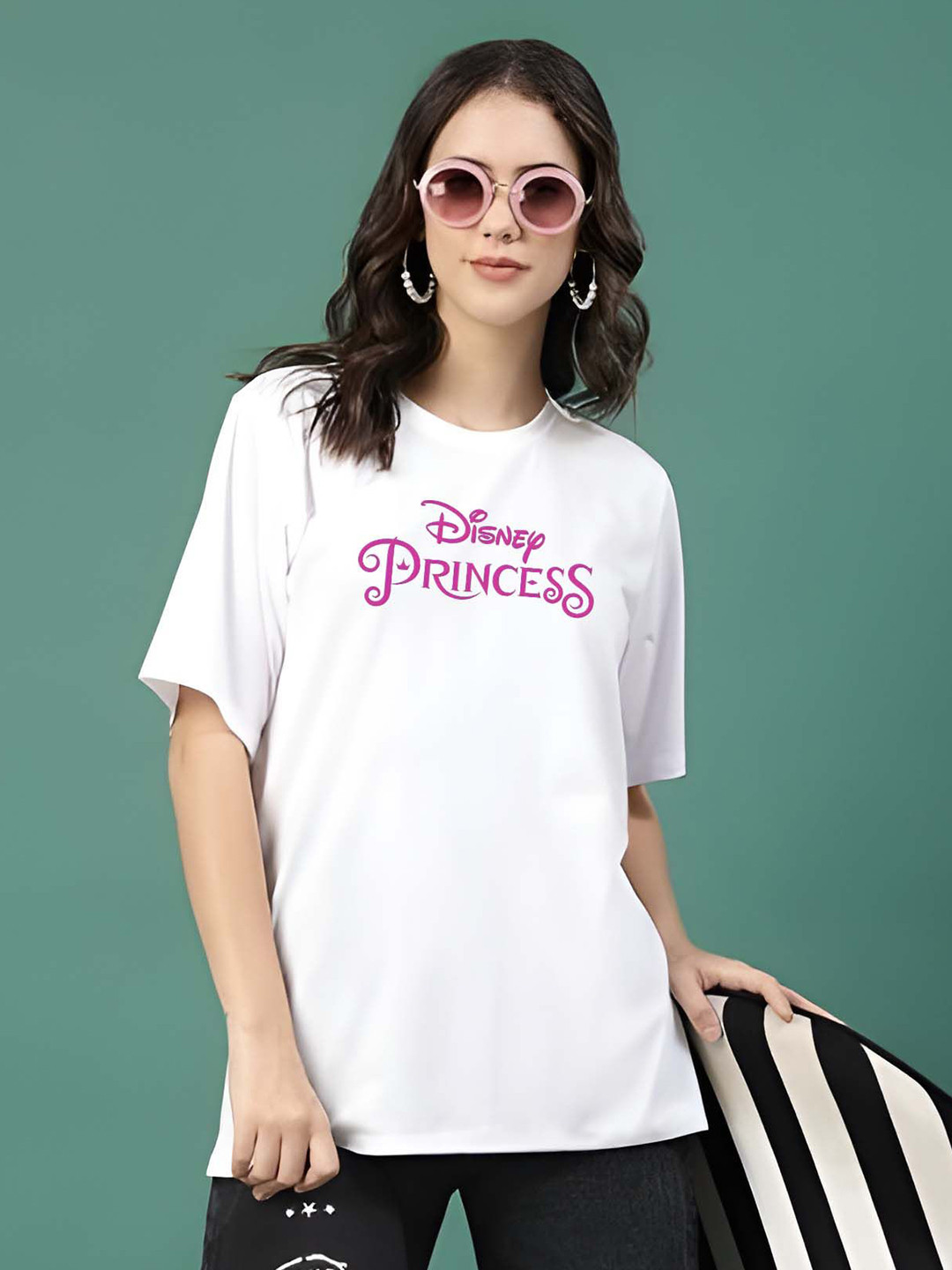 KAIDO Disney Princess Printed Round Neck Drop-Shoulder Sleeves Regular Fit T-Shirt