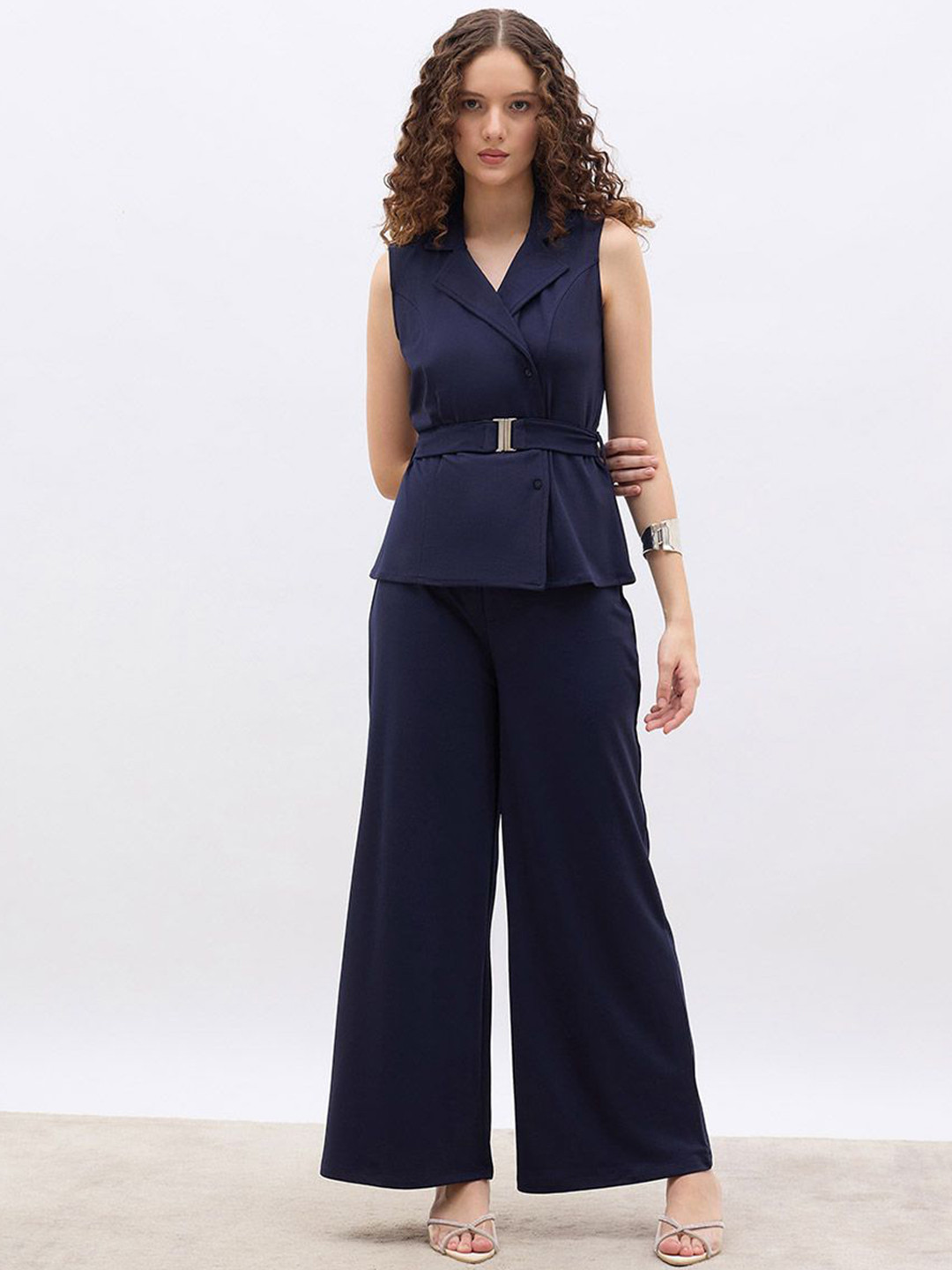 Styli Blazer Top With Belt Detail & Wide Leg Tailored Trouser Co-Ords