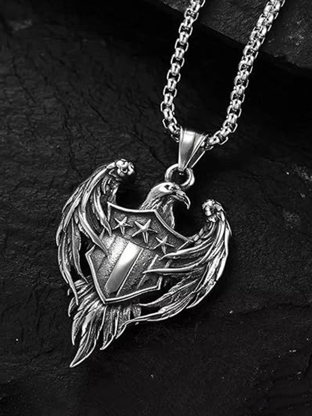 PASU FASHION Unisex Stainless Steel Silver-Plated American Eagle Pendants with Chains