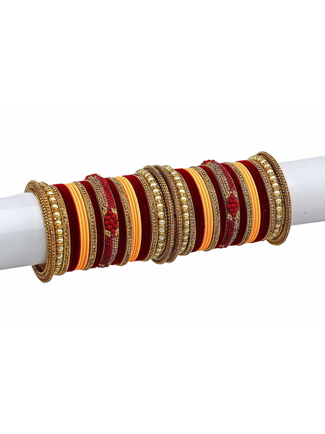 Amika Set Of 50 Gold-Plated Stone-Studded & Beaded Bangles
