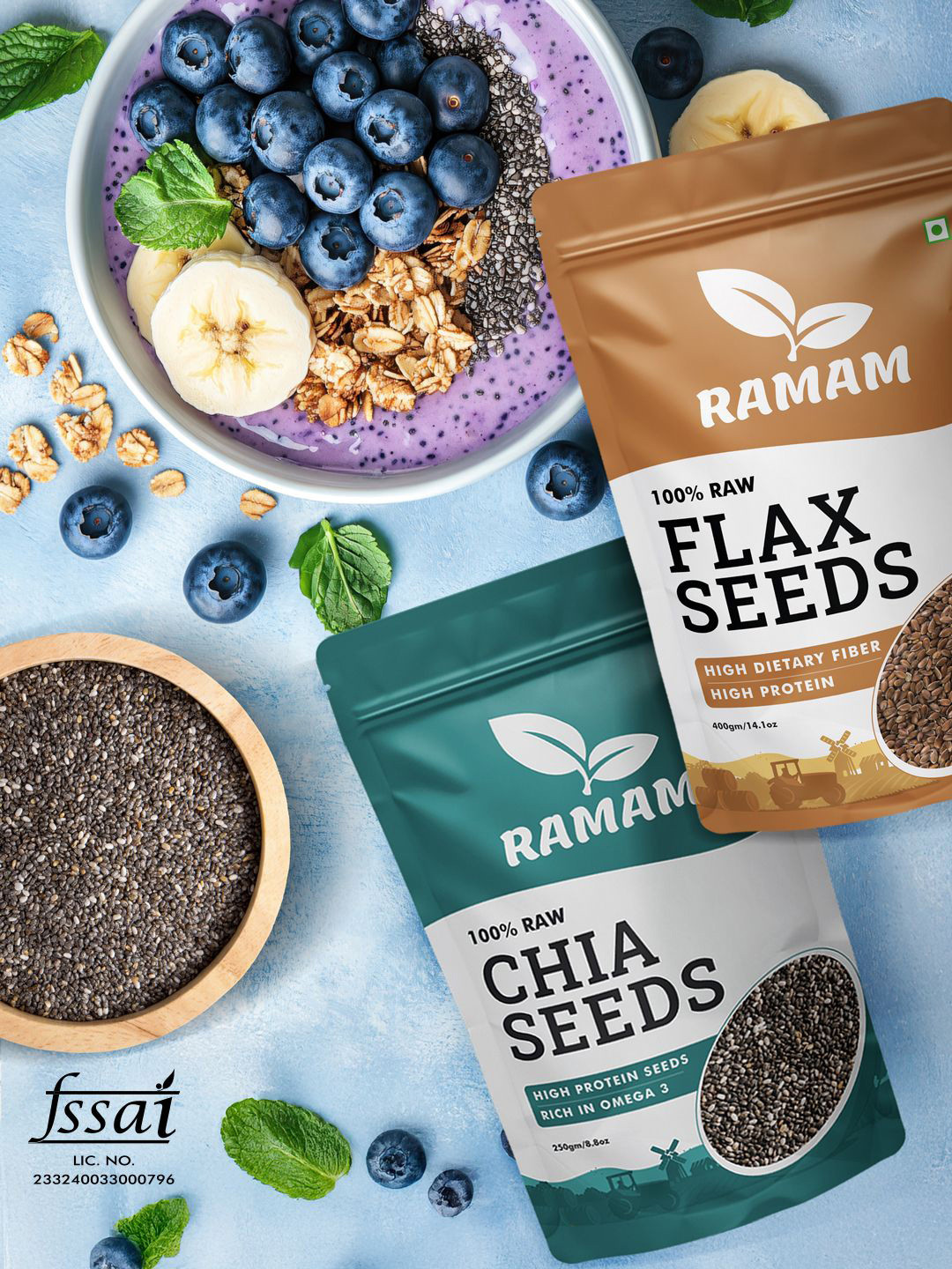 Ramam Pack Of 2 Raw Flax & Chia Seeds - 650g