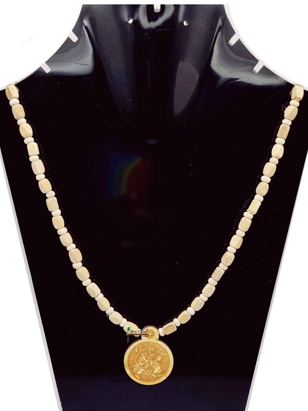 BRIJ HAAT Unisex Wooden Hanuman ji Round locket with khanthi Mala beads