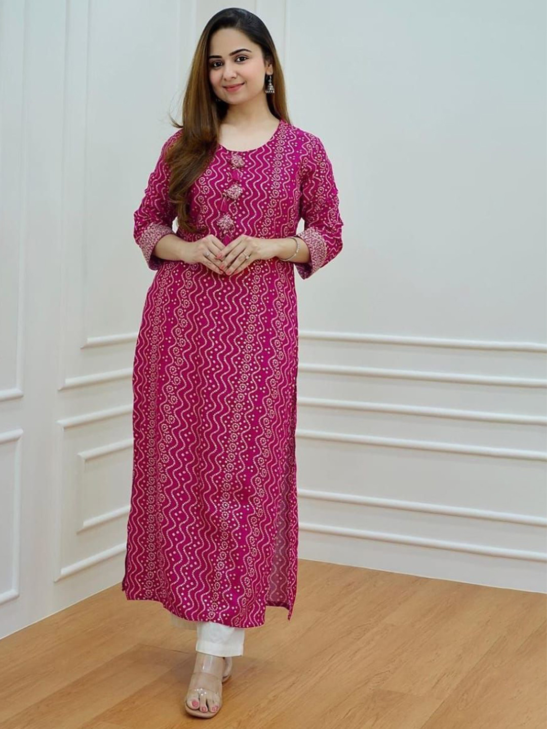 SEZNILA Women Bandhani Printed Festive Straight Kurta