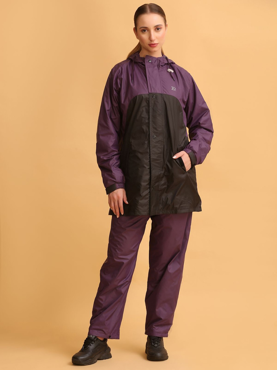 Super Colourblocked Hooded Reversible Rain Suit With Carrying Pouch