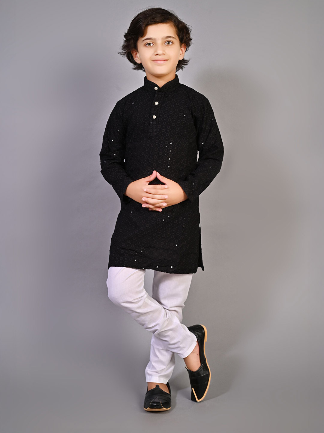VALUE CREATION Boys Embroidered Band Collar Straight Kurta With Pyjamas