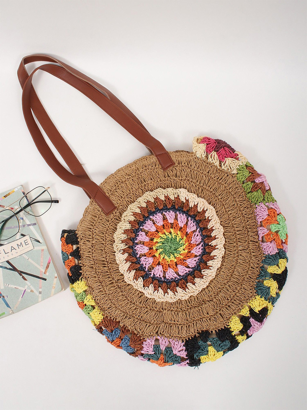 Exotic India Round Handwoven Straw Jute Bag for Women