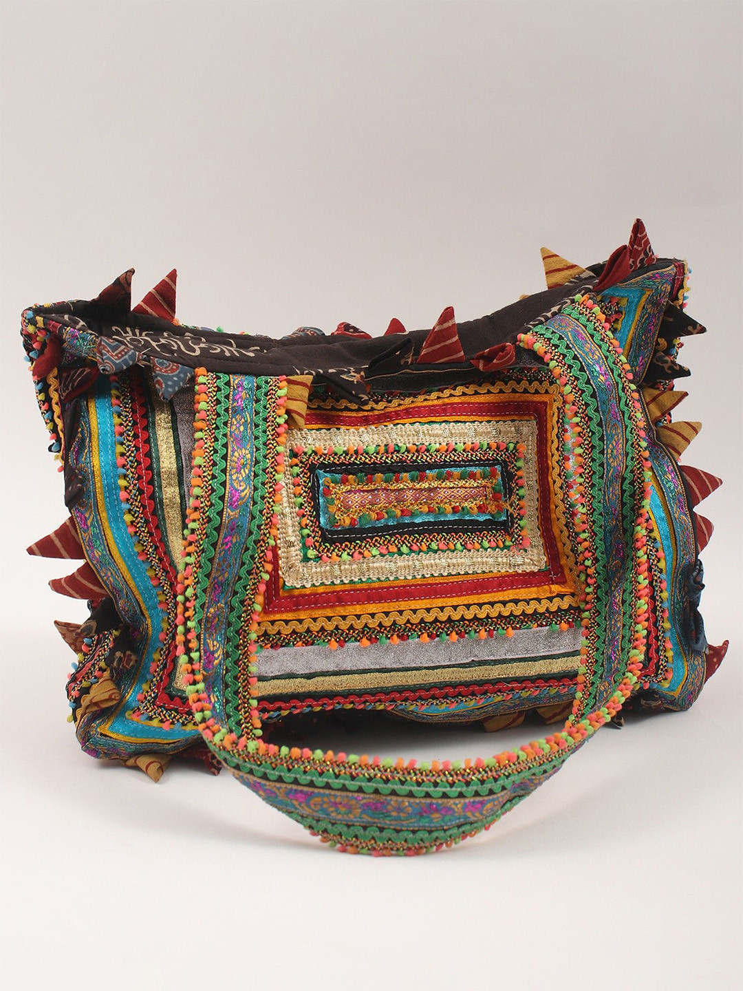 Exotic India Patchwork Cotton Shoulder Bag from Kutch with Rabari Embroidery