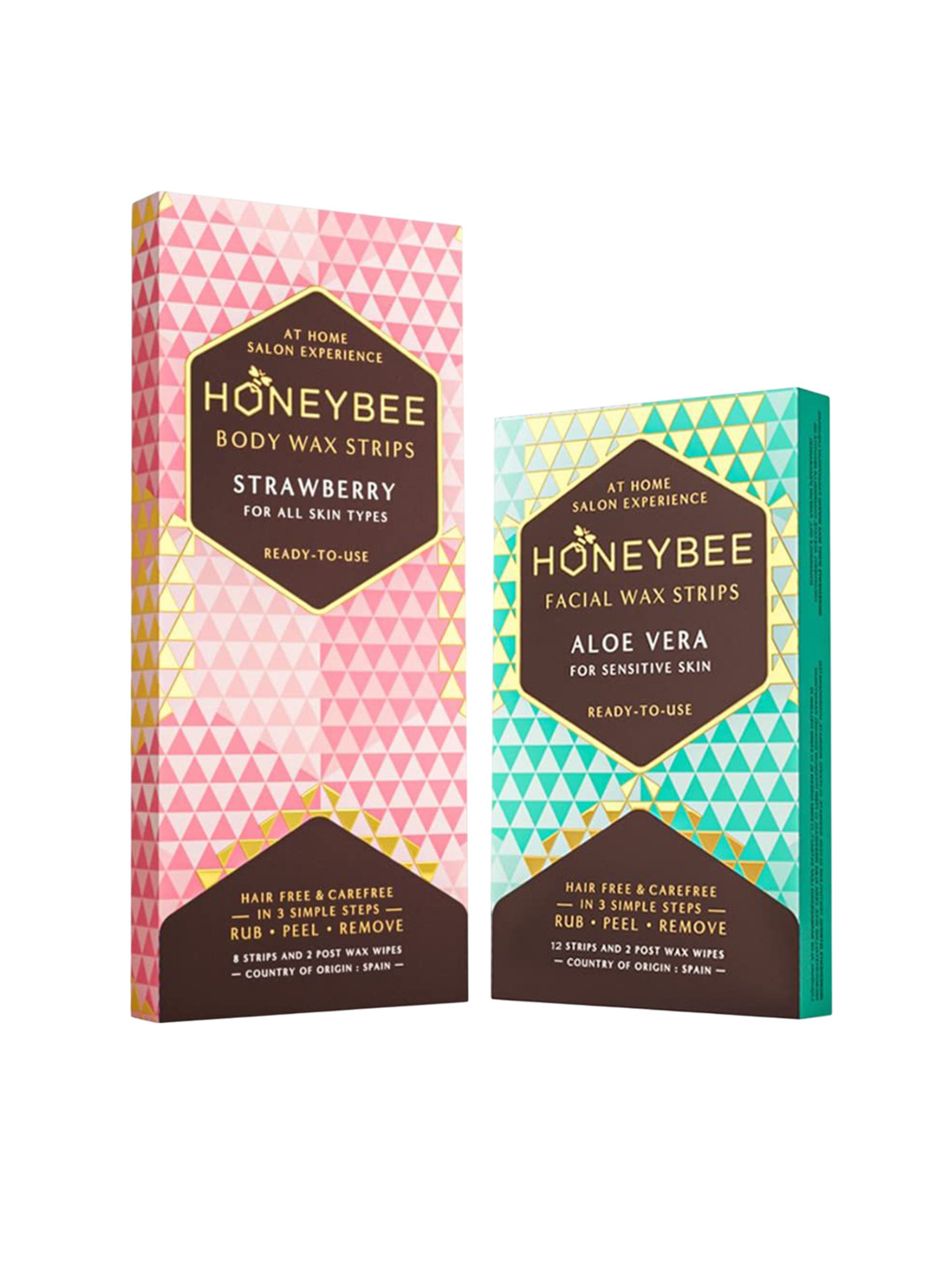 Honeybee Set Of 2 Strawberry Body & Aloe Vera Facial Wax Strips - 8 Strips & 12 Strips