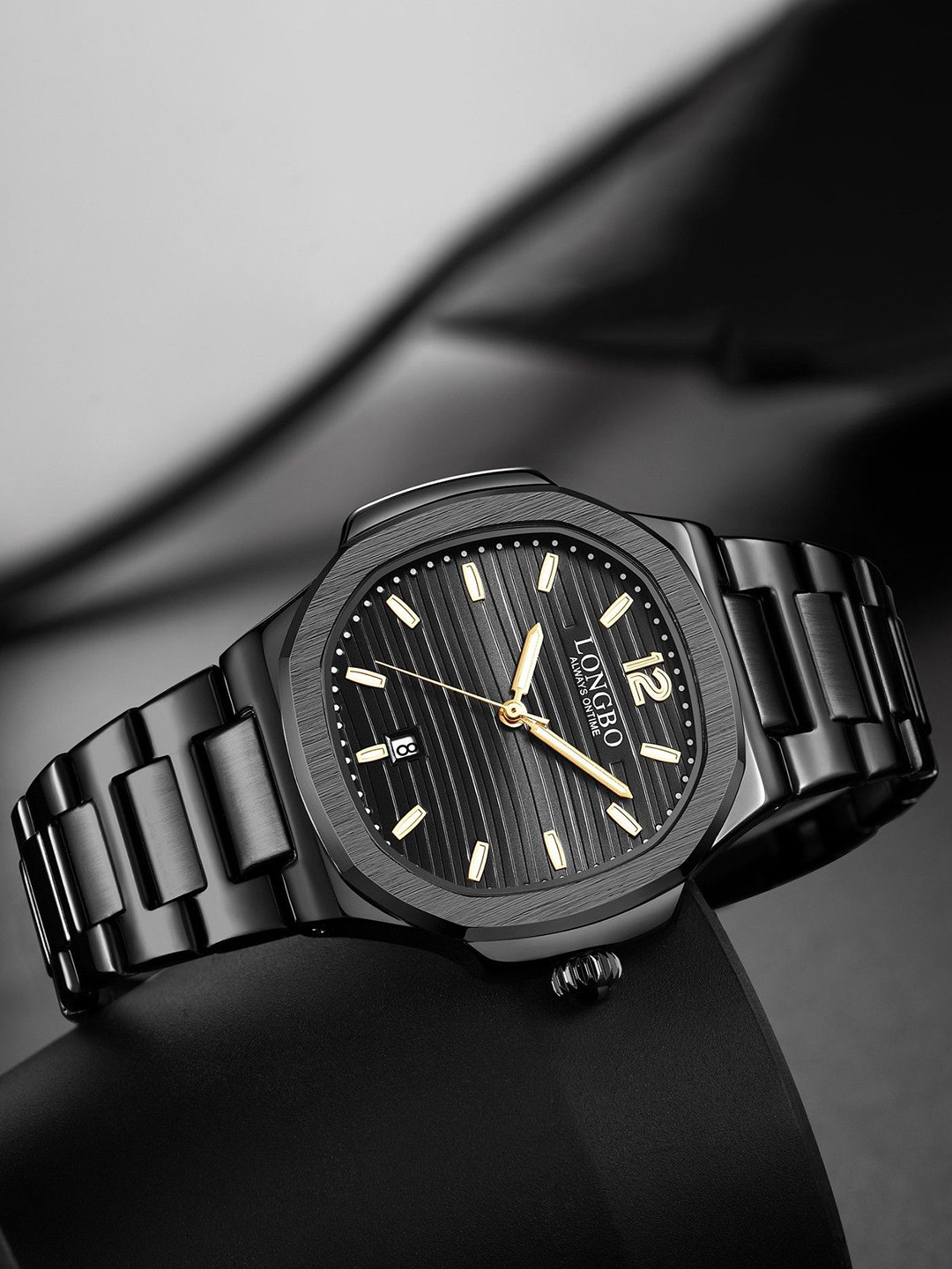 LONGBO Men Dial & Stainless Steel Bracelet Style Straps Analogue Watch Long-80511-Blk-Blk