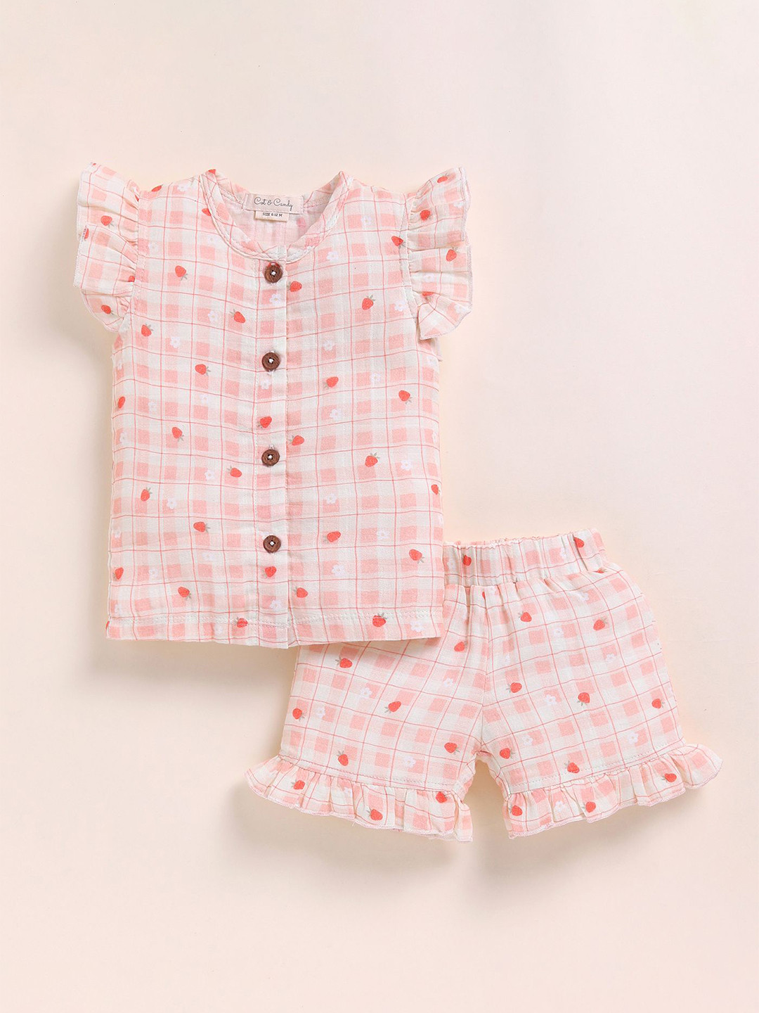 COT & CANDY Kids Checked Round Neck Organic Cotton Shirt With Shorts