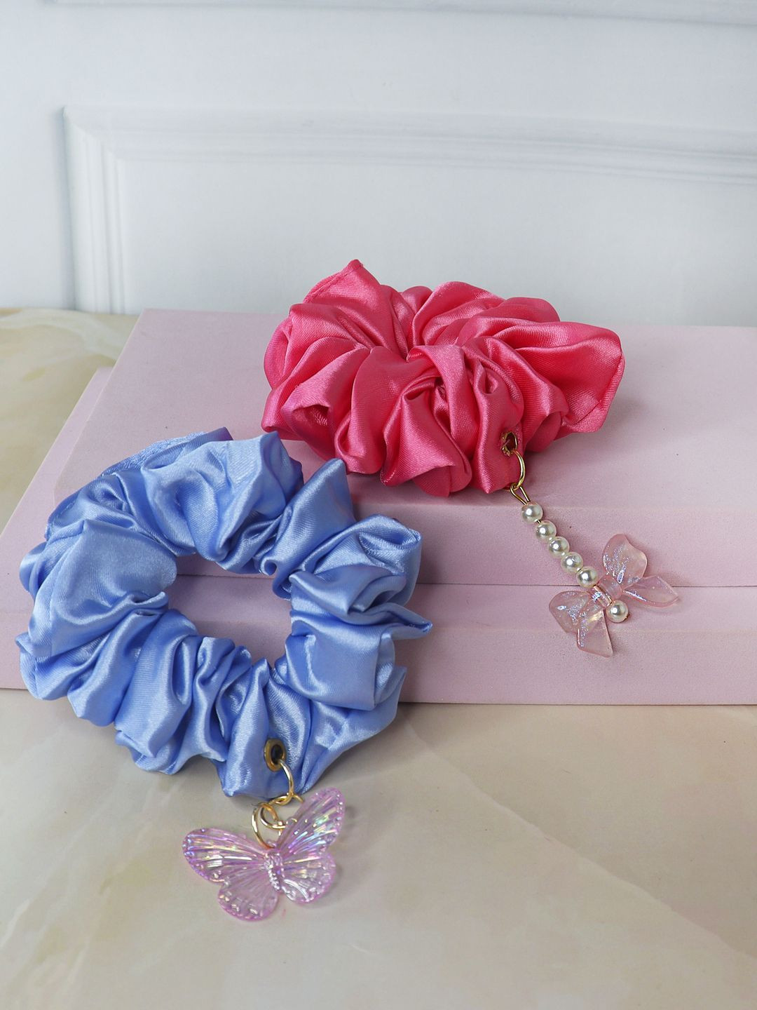 Soho Boho Studio Set Of 2 Pearls Beaded Charm Scrunchies Ponytail Holders