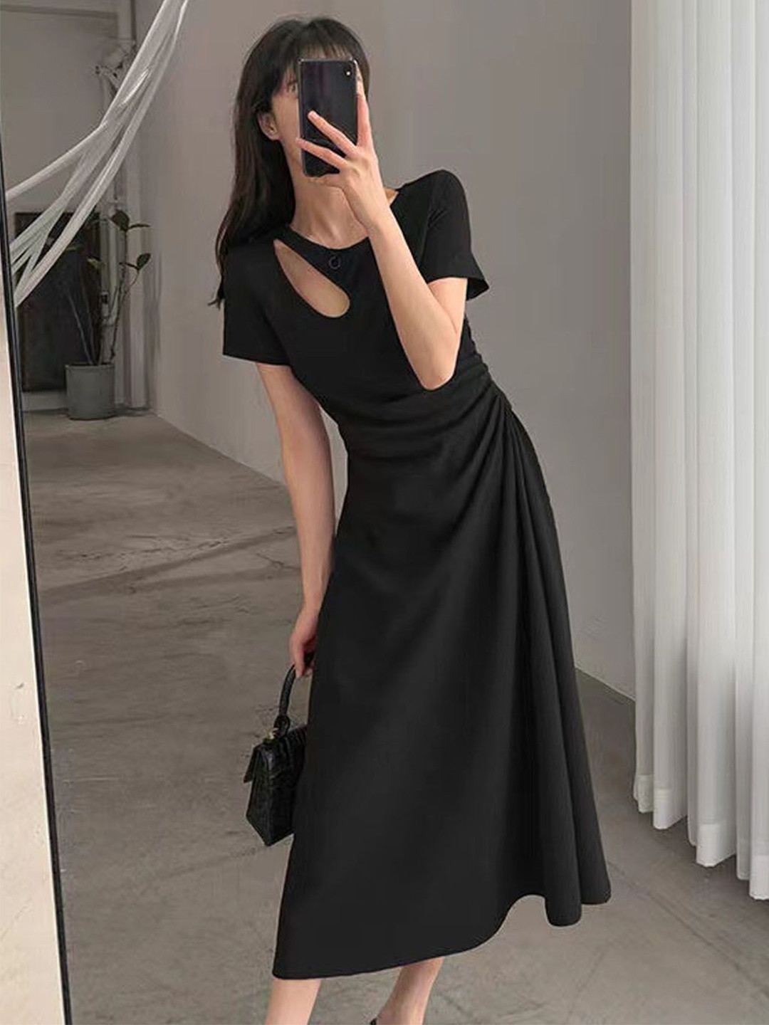 StyleCast Women Knitted Asymmetric V-Neck A-Line Midi Dress